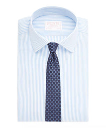 Pale Blue & White Slim Fit French Cuff Core Poplin Bengal Stripe Dress Shirt