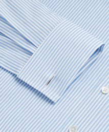 Pale Blue & White Slim Fit French Cuff Core Poplin Bengal Stripe Dress Shirt