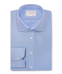 Pale Blue Tailored Fit Twill Herringbone Dress Shirt