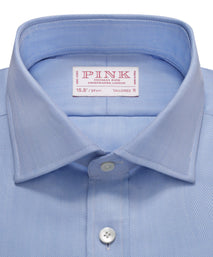 Pale Blue Tailored Fit Twill Herringbone Dress Shirt