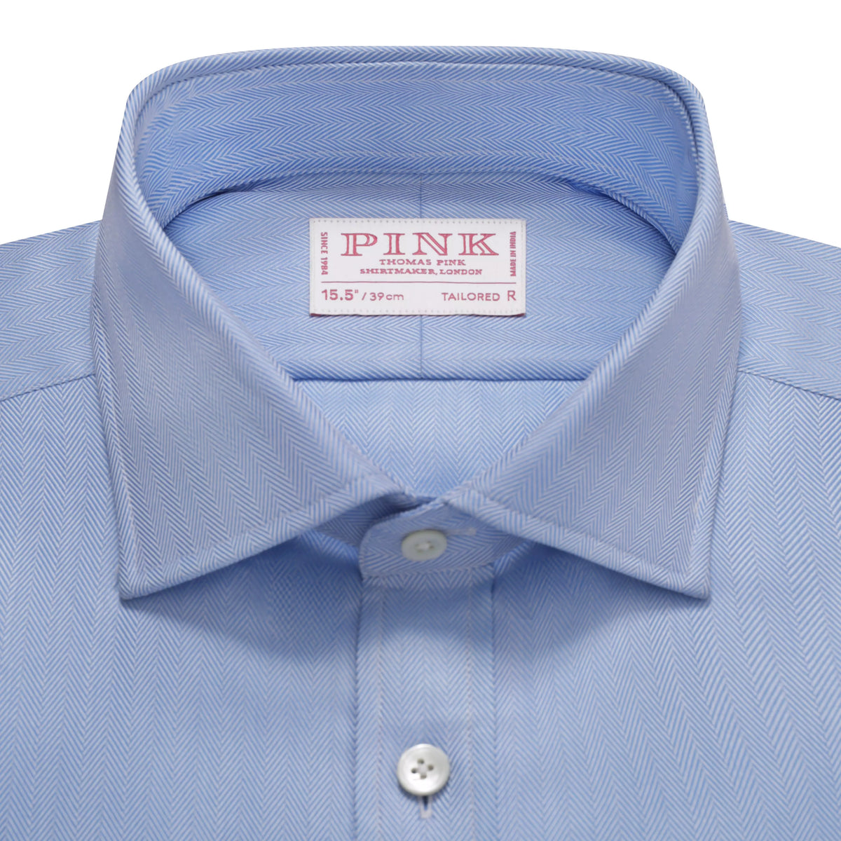 Pale Blue Tailored Fit Twill Herringbone Dress Shirt