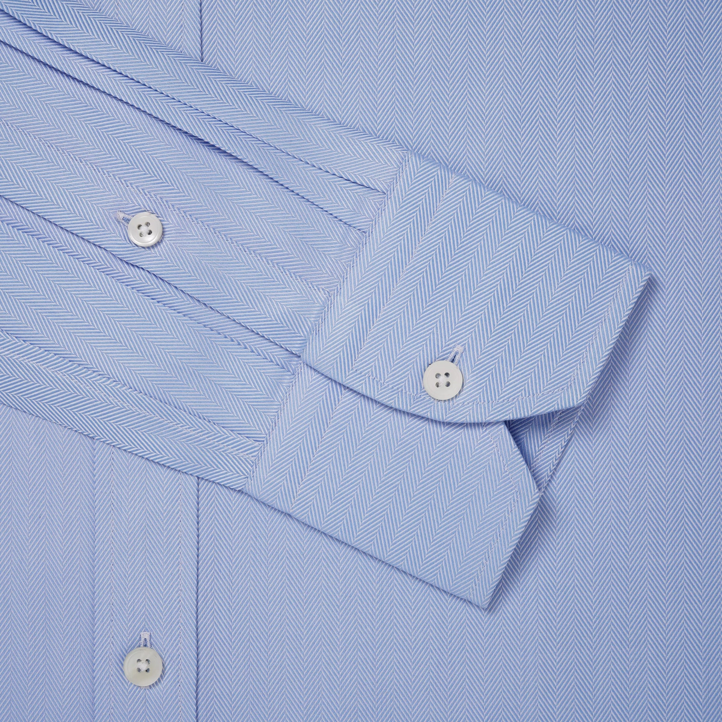 Pale Blue Tailored Fit Twill Herringbone Dress Shirt