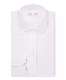 White Tailored Fit Twill Herringbone Dress Shirt