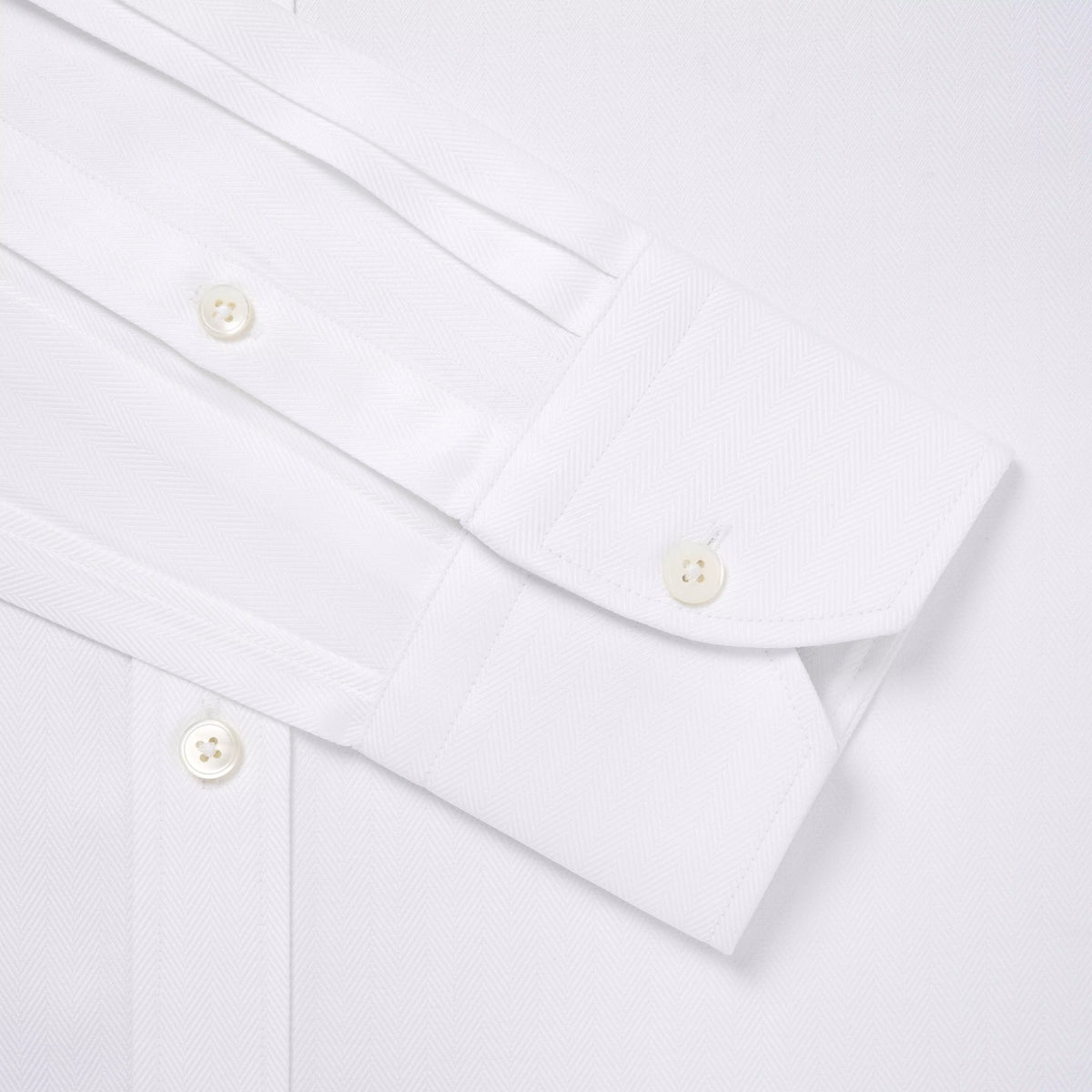 White Tailored Fit Twill Herringbone Dress Shirt