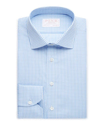 Pale Blue & White Tailored Fit Core Poplin Gingham Dress Shirt