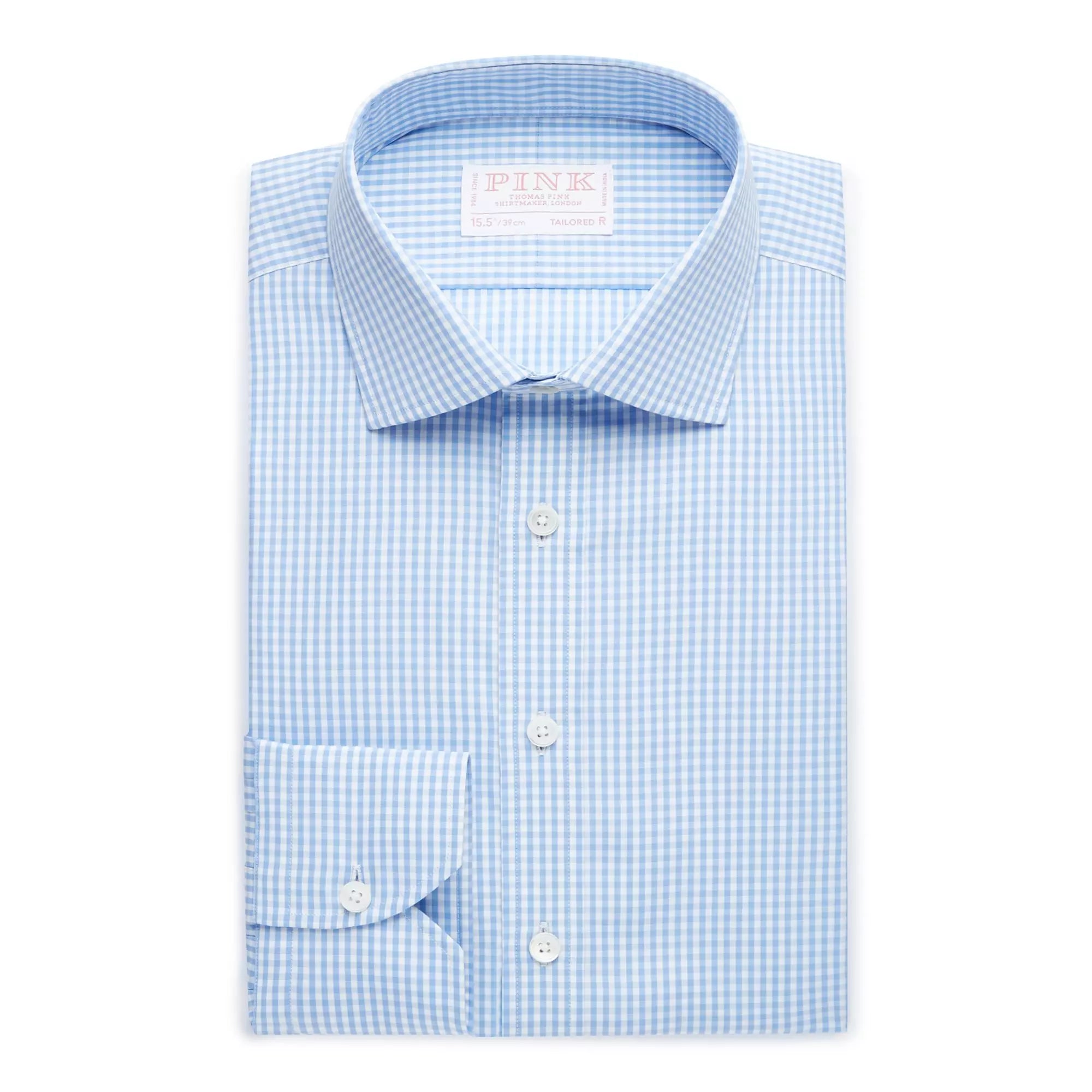 Pale Blue & White Tailored Fit Core Poplin Gingham Dress Shirt