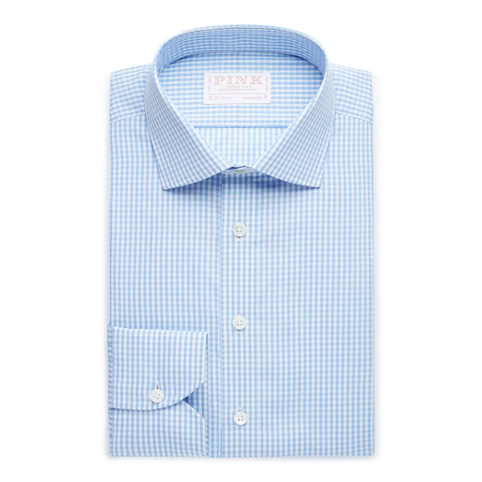 Pale Blue & White Tailored Fit Core Poplin Gingham Dress Shirt