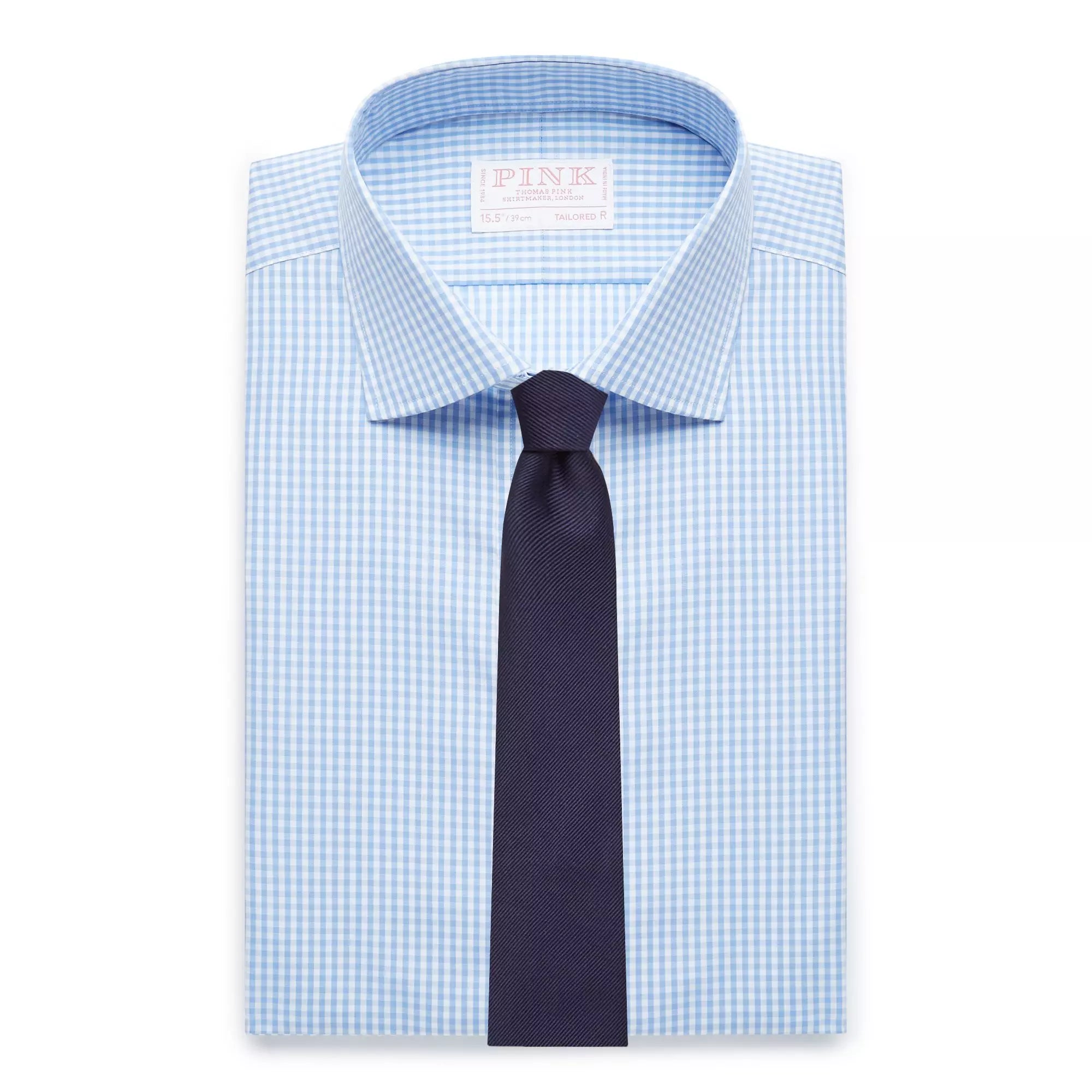 Pale Blue & White Tailored Fit Core Poplin Gingham Dress Shirt