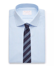 Pale Blue & White Tailored Fit Poplin Bengal Stripe Dress Shirt