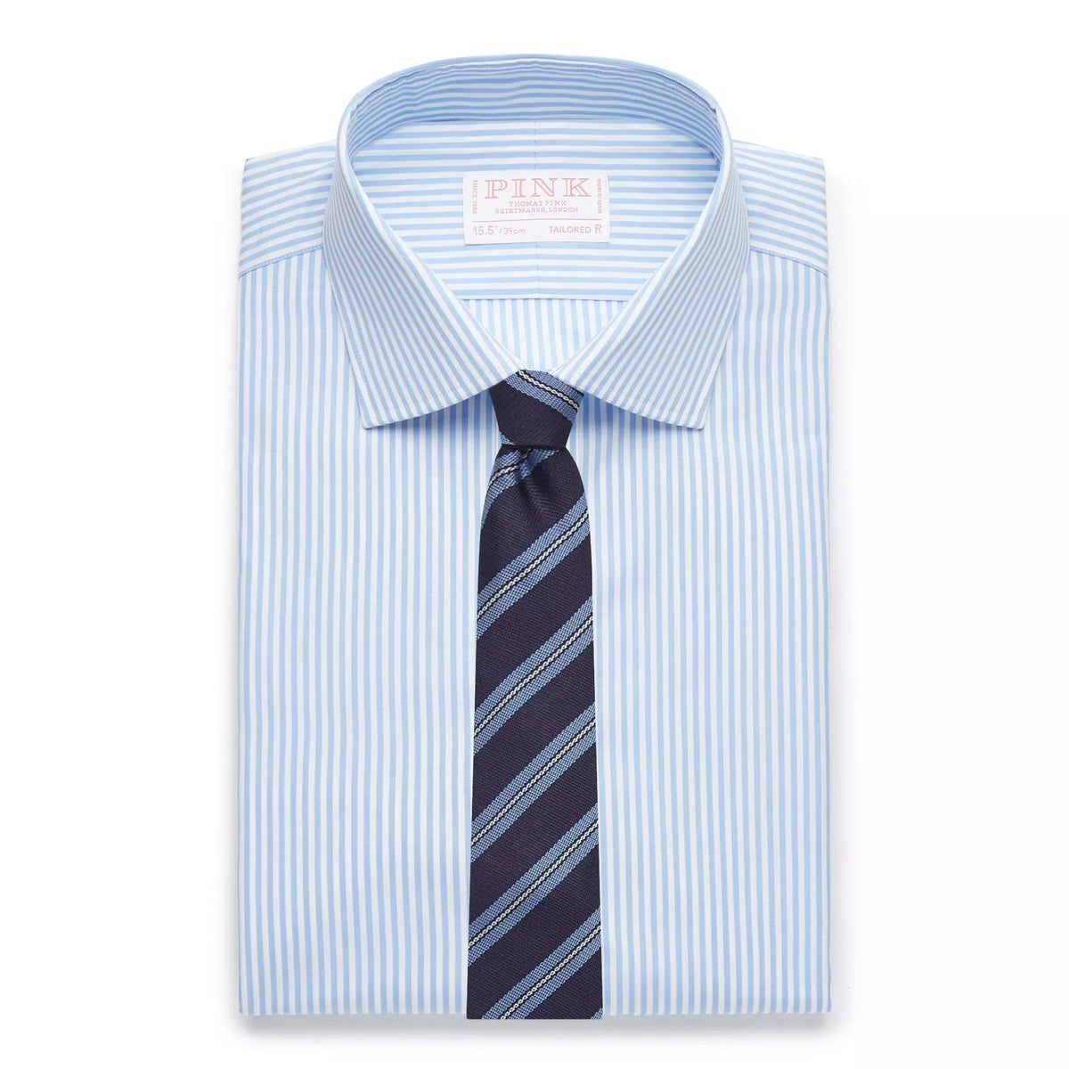 Pale Blue & White Tailored Fit Poplin Bengal Stripe Dress Shirt