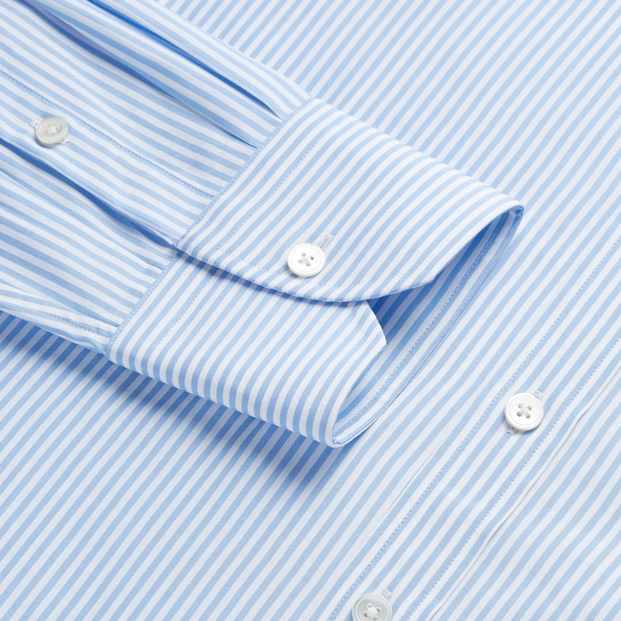 Pale Blue & White Tailored Fit Poplin Bengal Stripe Dress Shirt