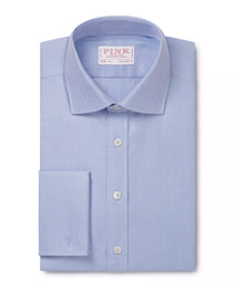 Pale Blue Tailored Fit French Cuff Twill Herringbone Dress Shirt