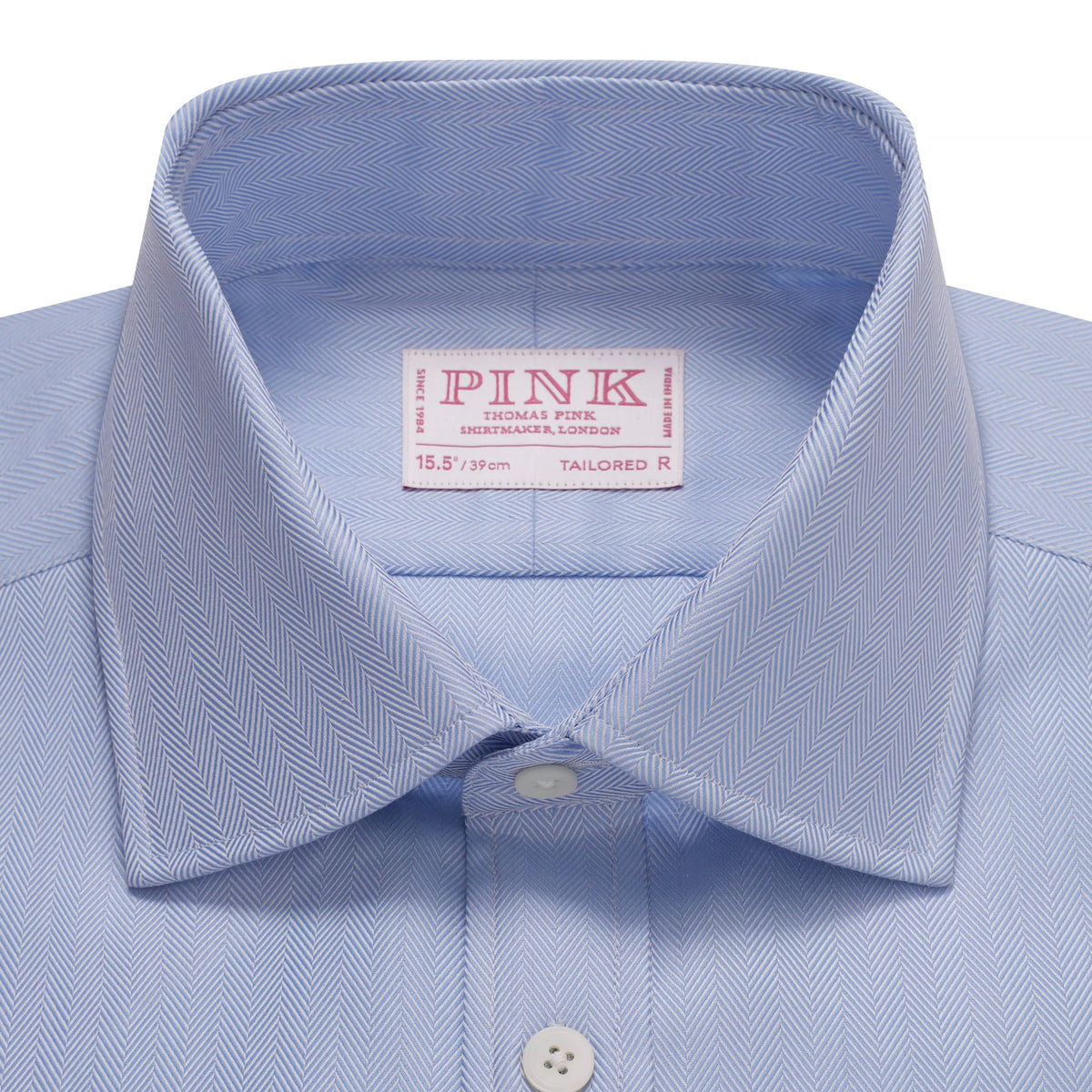 Pale Blue Tailored Fit French Cuff Twill Herringbone Dress Shirt