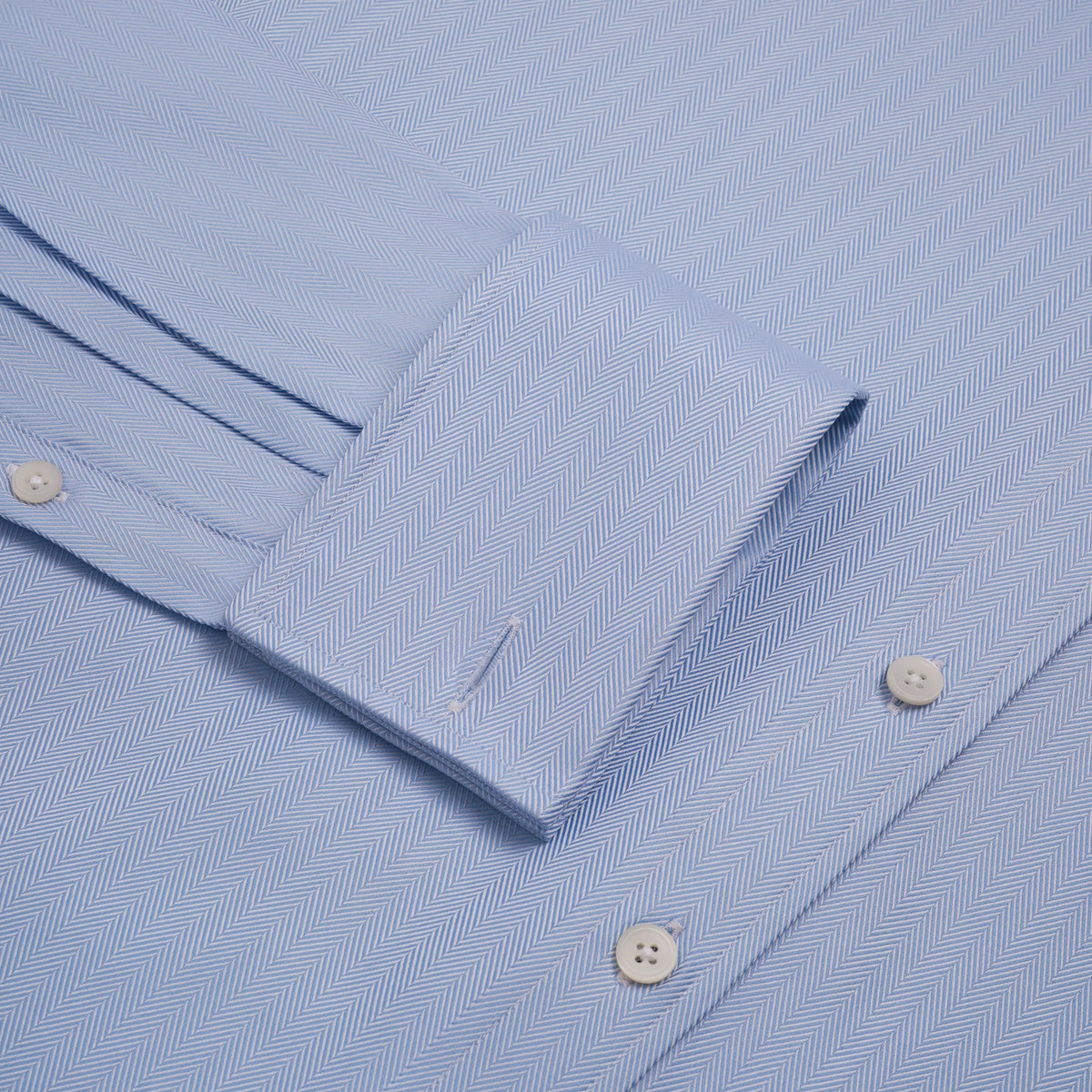 Pale Blue Tailored Fit French Cuff Twill Herringbone Dress Shirt