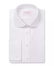 White Tailored Fit French Cuff Twill Herringbone Dress Shirt