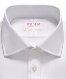 White Tailored Fit French Cuff Twill Herringbone Dress Shirt