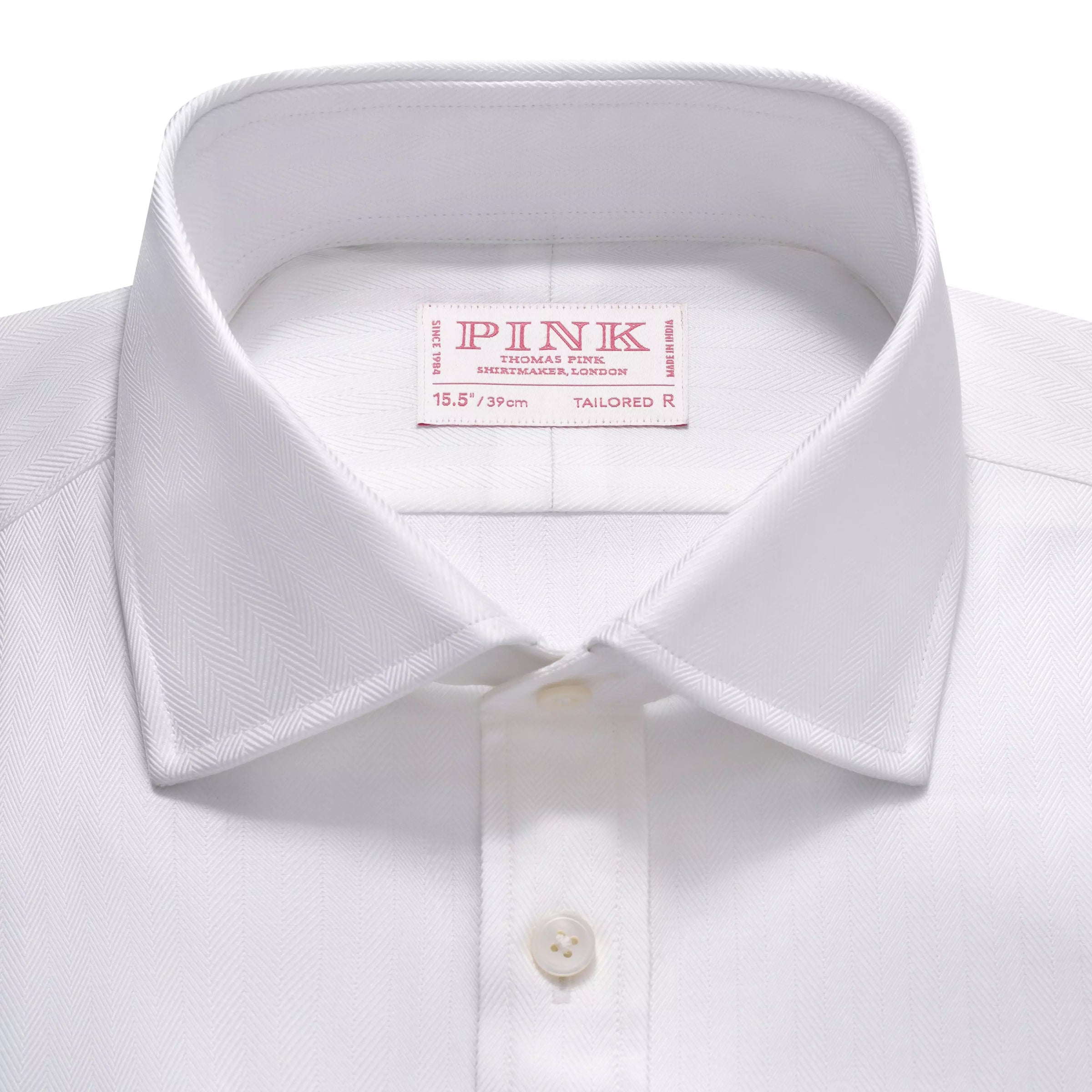 White Tailored Fit French Cuff Twill Herringbone Dress Shirt