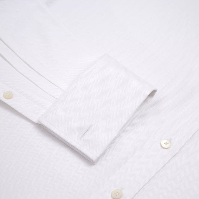 White Tailored Fit French Cuff Twill Herringbone Dress Shirt