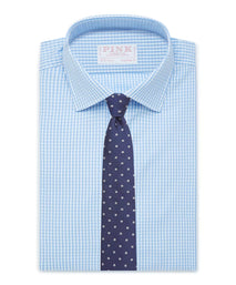 Pale Blue & White Tailored Fit French Cuff Core Poplin Gingham Dress Shirt