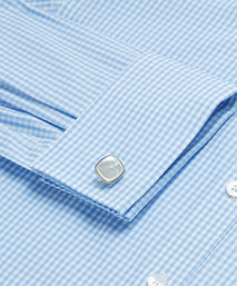 Pale Blue & White Tailored Fit French Cuff Core Poplin Gingham Dress Shirt