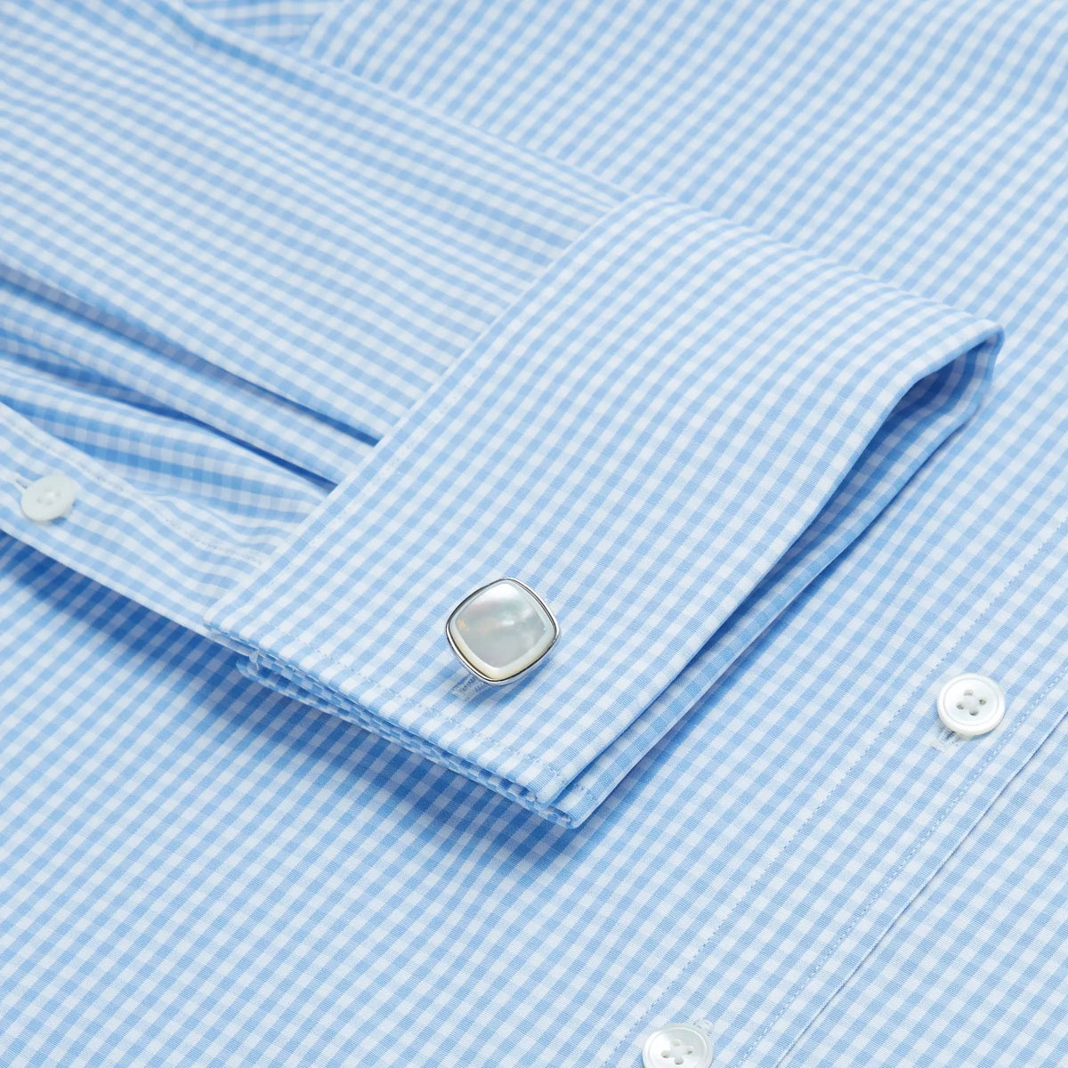 Pale Blue & White Tailored Fit French Cuff Core Poplin Gingham Dress Shirt