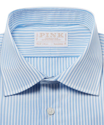 Pale Blue & White Tailored Fit French Cuff Poplin Bengal Stripe Dress Shirt