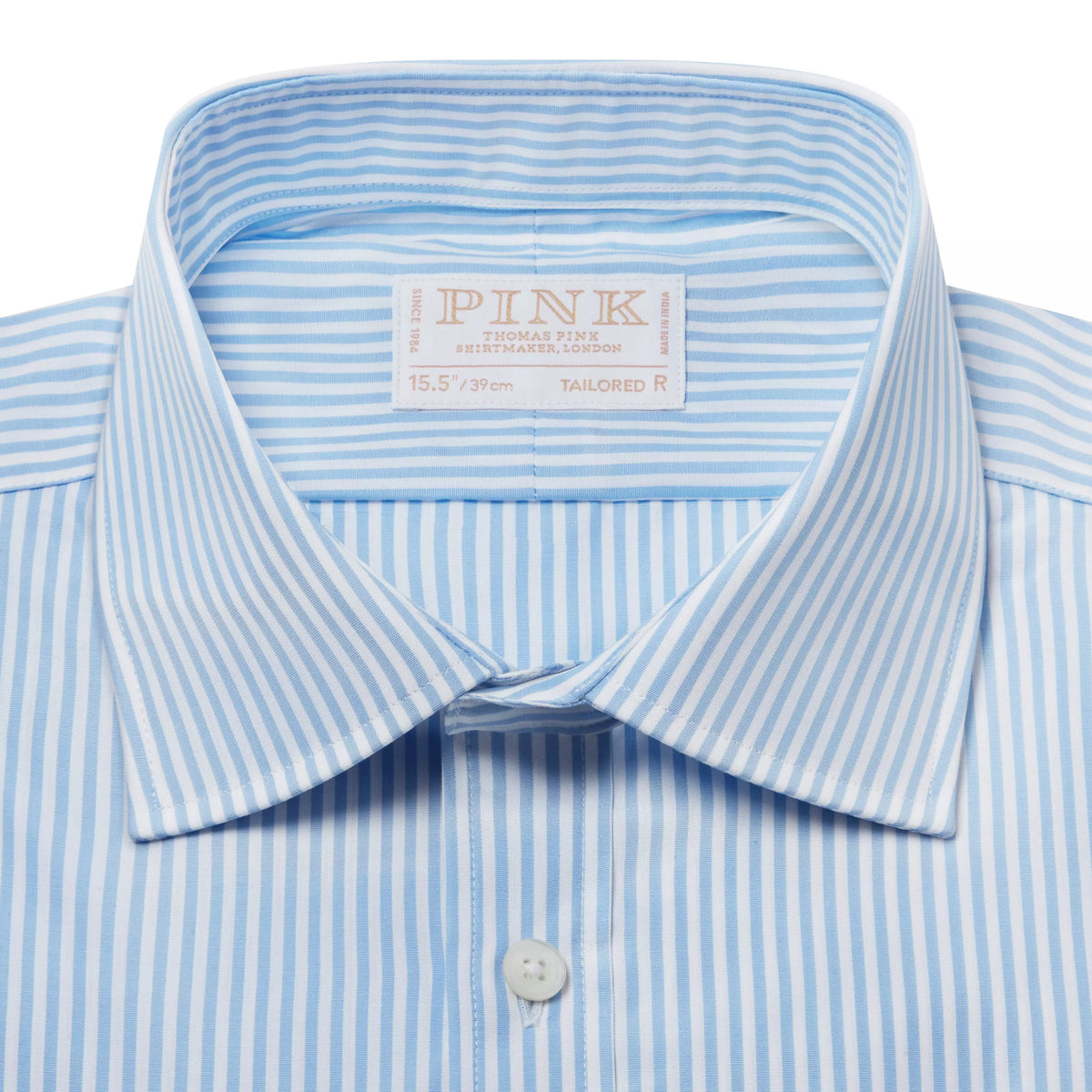 Pale Blue & White Tailored Fit French Cuff Poplin Bengal Stripe Dress Shirt