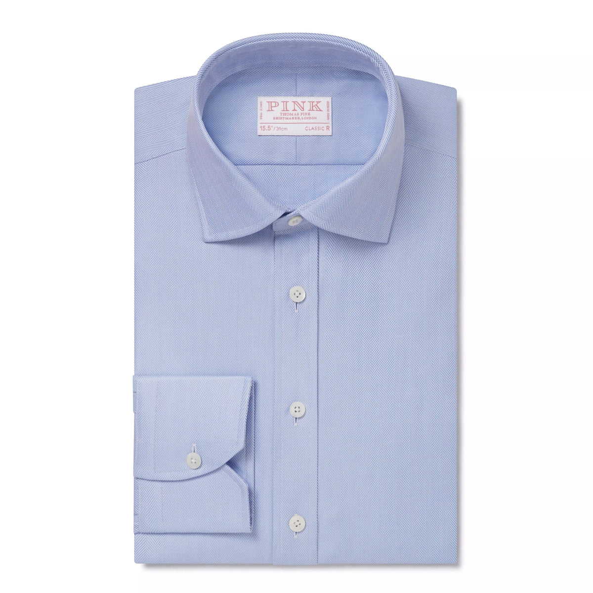 Pale Blue Classic Fit Twill Herringbone Dress Shirt