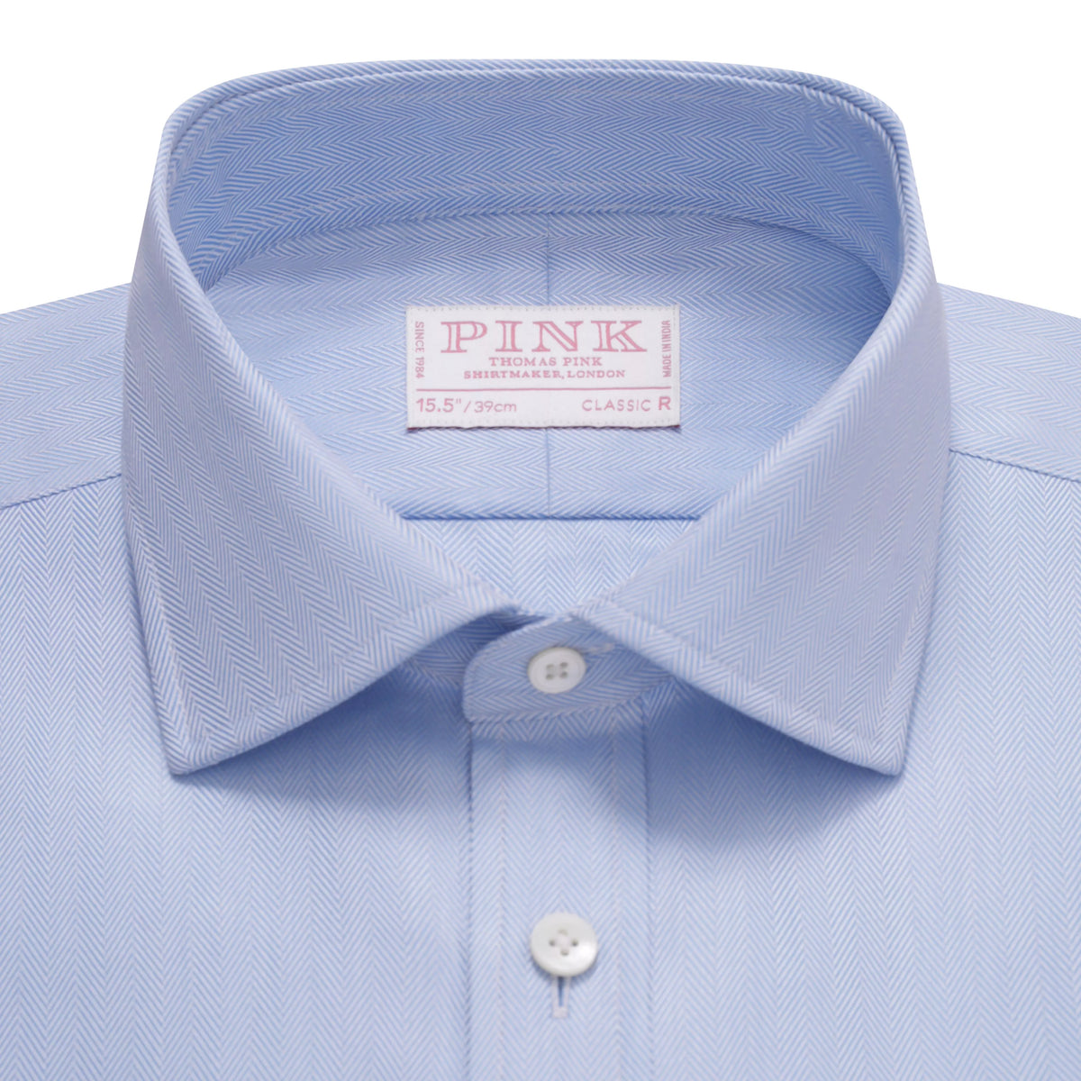 Pale Blue Classic Fit Twill Herringbone Dress Shirt