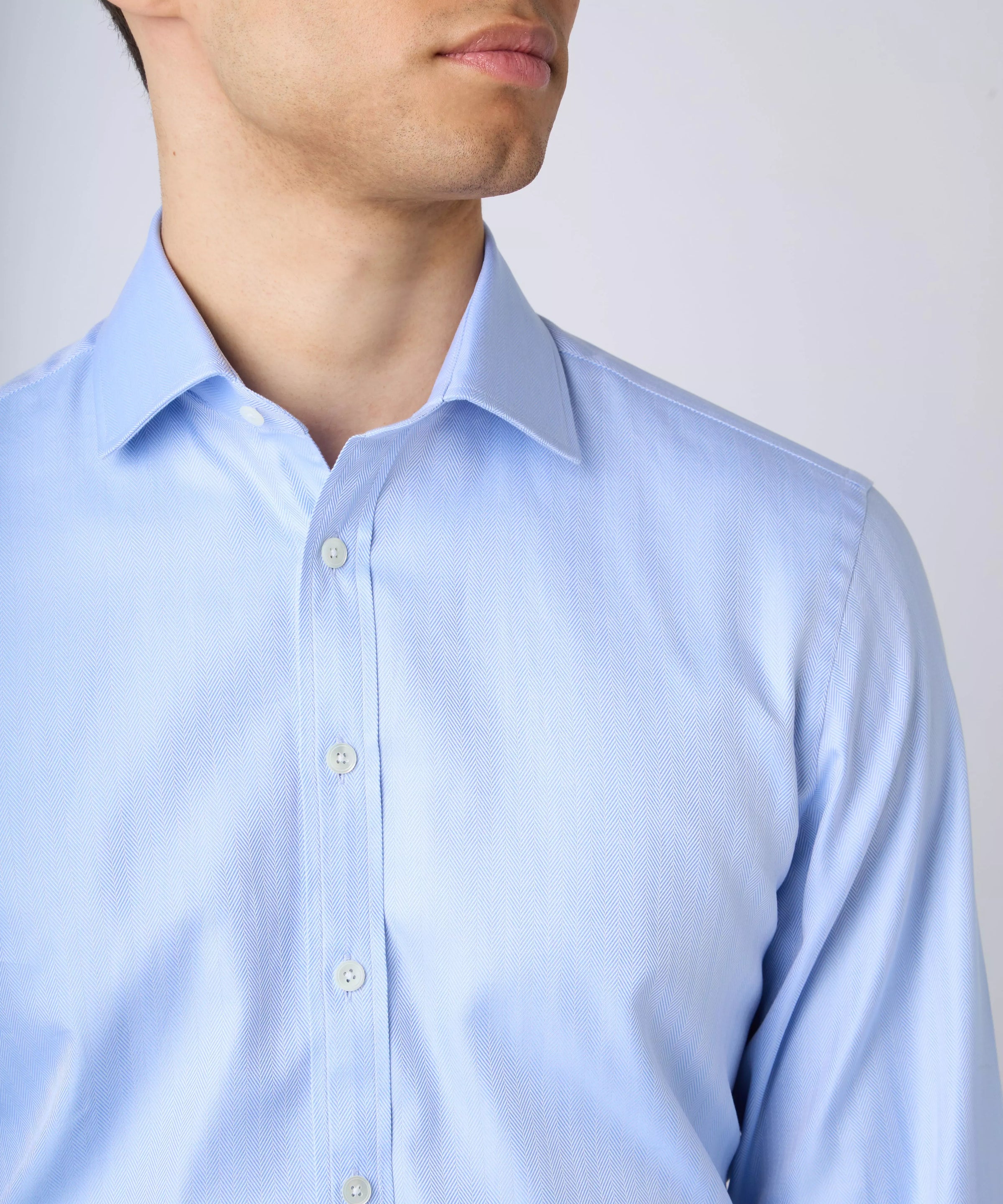 Pale Blue Classic Fit Twill Herringbone Dress Shirt