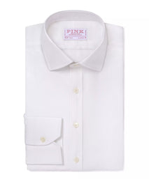 White Classic Fit Twill Herringbone Dress Shirt