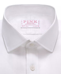 White Classic Fit Twill Herringbone Dress Shirt