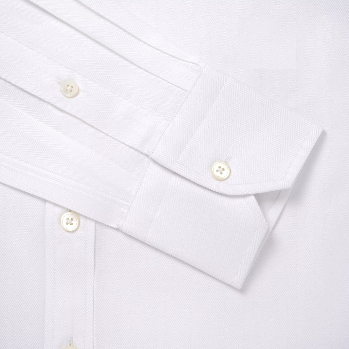 White Classic Fit Twill Herringbone Dress Shirt