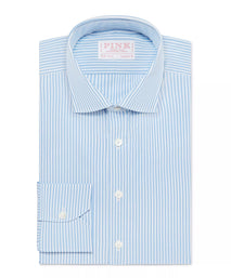 Pale Blue & White Classic Fit Core Poplin Bengal Stripe Dress Shirt