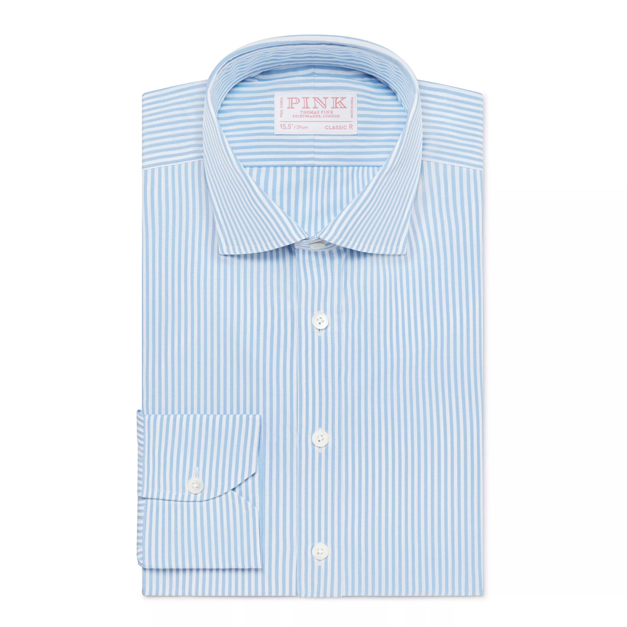 Pale Blue & White Classic Fit Core Poplin Bengal Stripe Dress Shirt