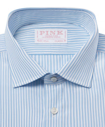 Pale Blue & White Classic Fit Core Poplin Bengal Stripe Dress Shirt