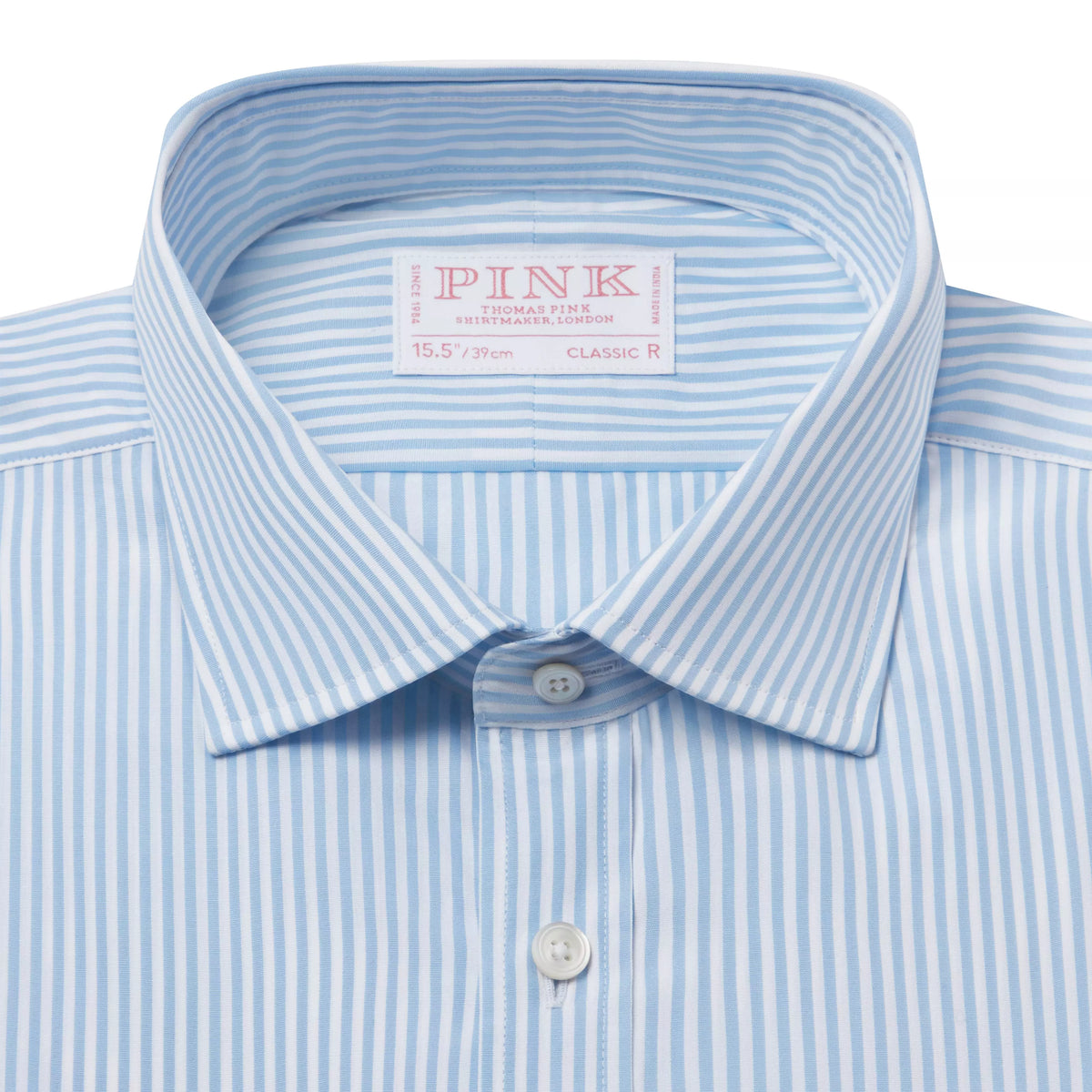 Pale Blue & White Classic Fit Core Poplin Bengal Stripe Dress Shirt