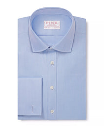 Pale Blue Classic Fit French Cuff Twill Herringbone Dress Shirt