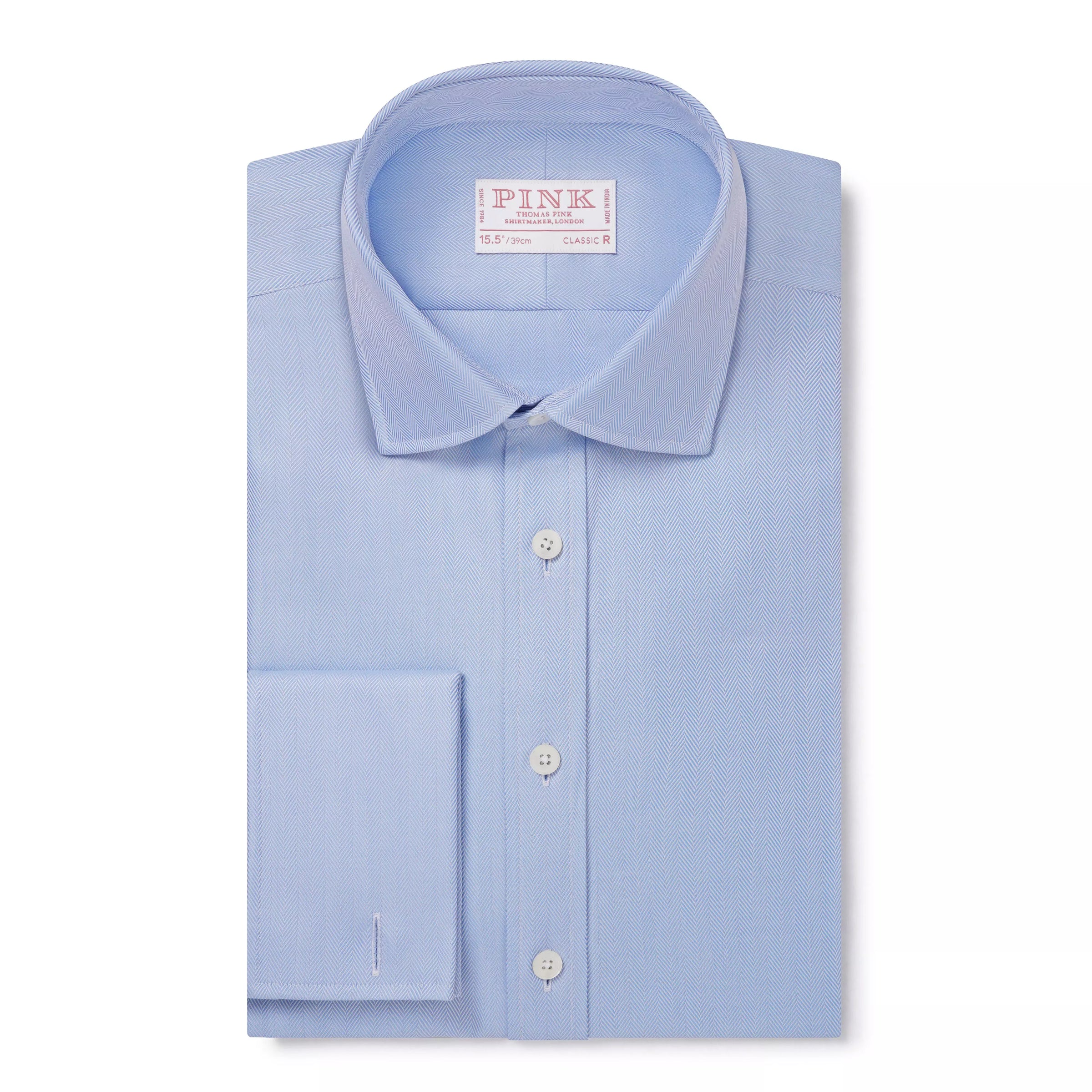 Pale Blue Classic Fit French Cuff Twill Herringbone Dress Shirt