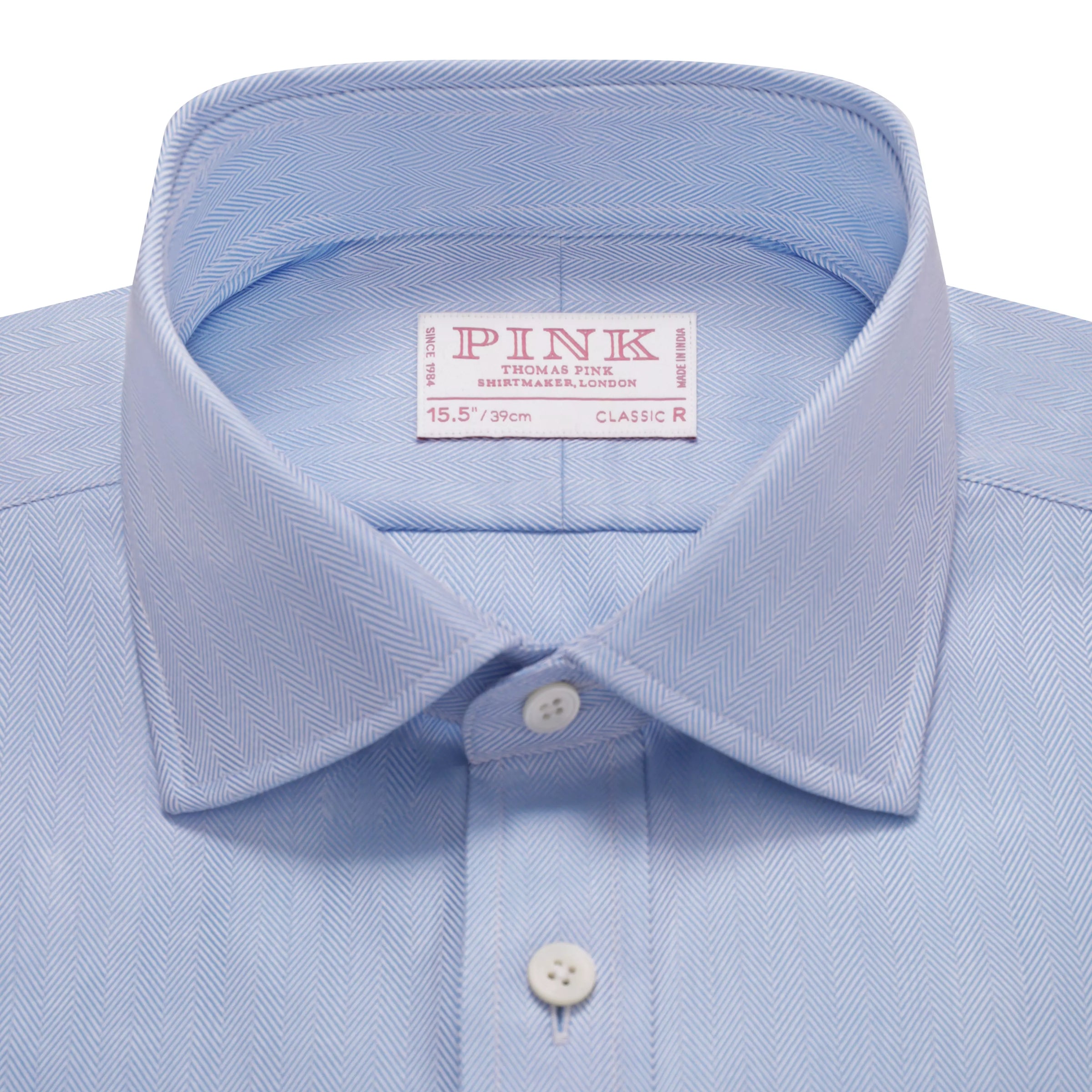 Pale Blue Classic Fit French Cuff Twill Herringbone Dress Shirt