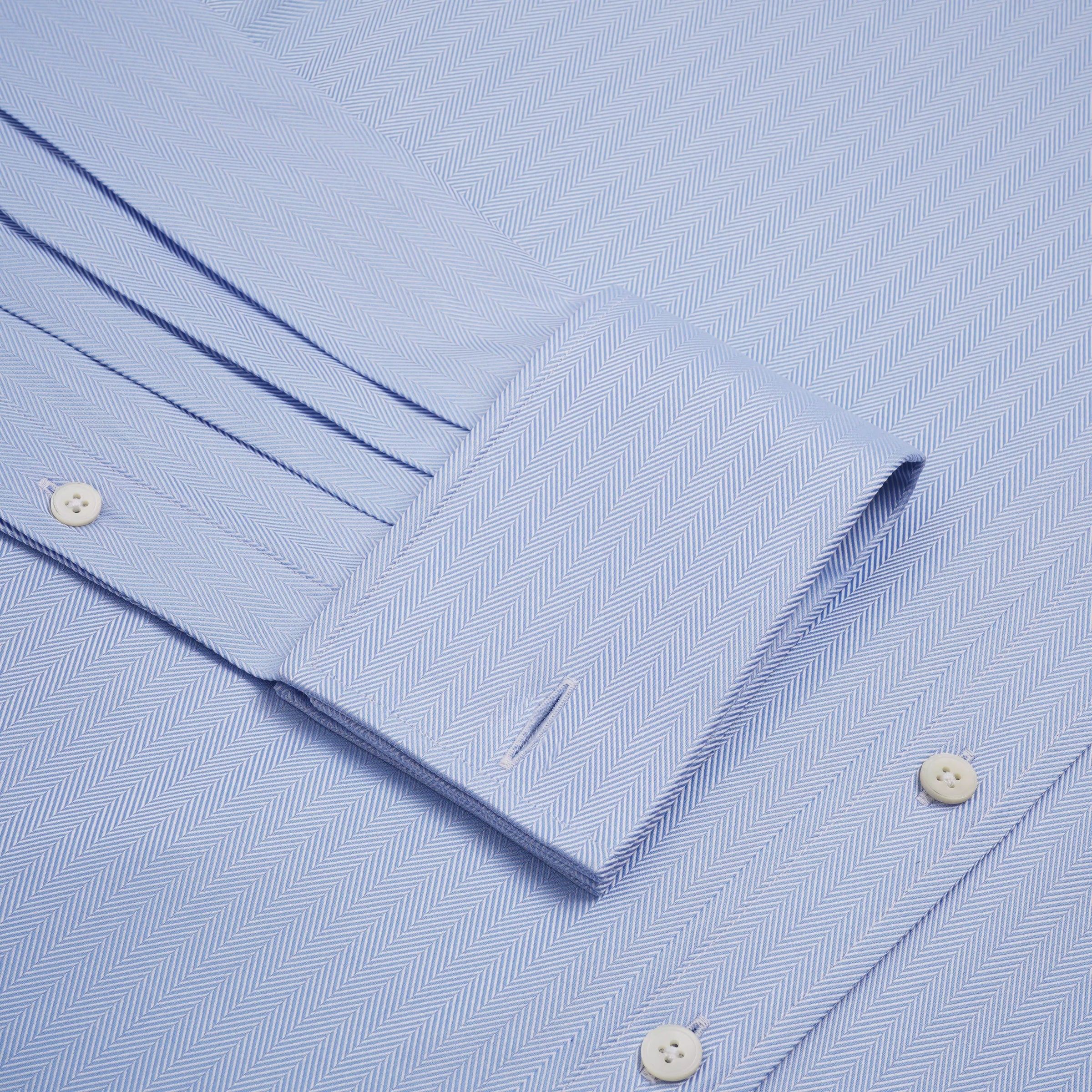 Pale Blue Classic Fit French Cuff Twill Herringbone Dress Shirt