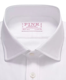 White Classic Fit French Cuff Twill Herringbone Dress Shirt