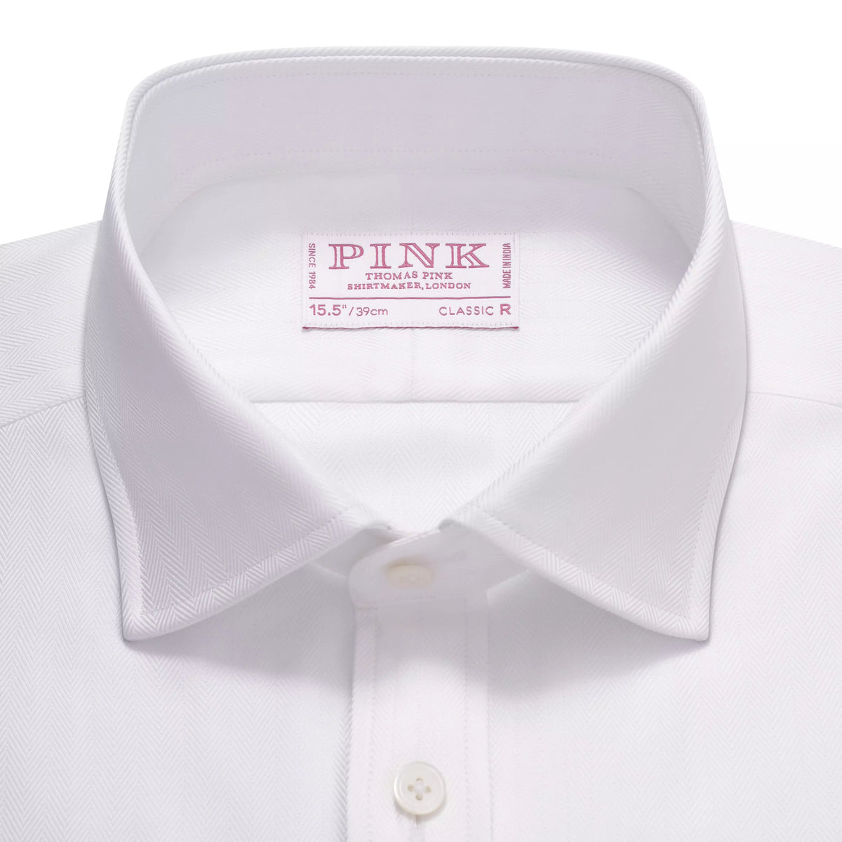 White Classic Fit French Cuff Twill Herringbone Dress Shirt