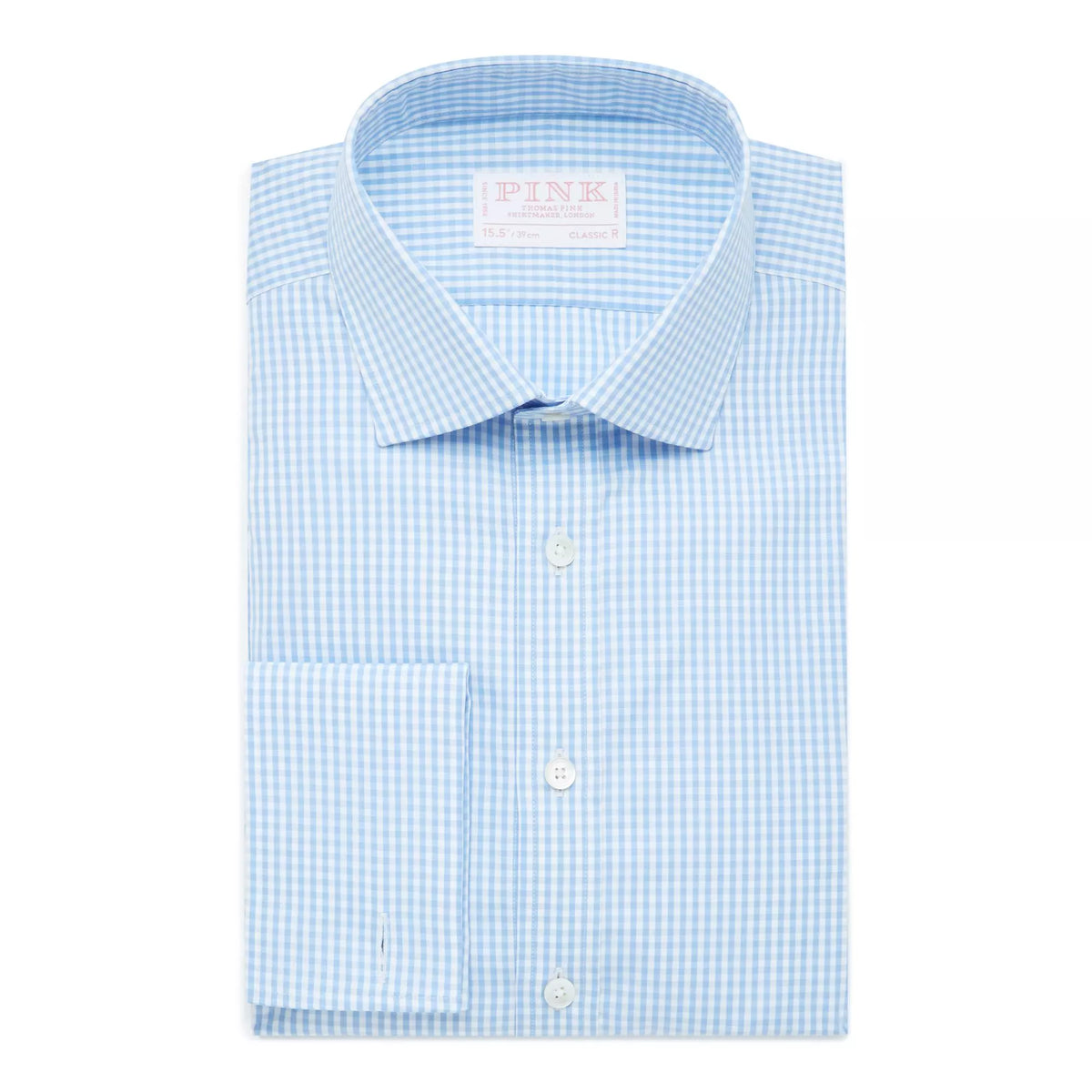 Pale Blue & White Classic Fit French Cuff Core Poplin Gingham Dress Shirt