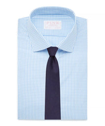 Pale Blue & White Classic Fit French Cuff Core Poplin Gingham Dress Shirt