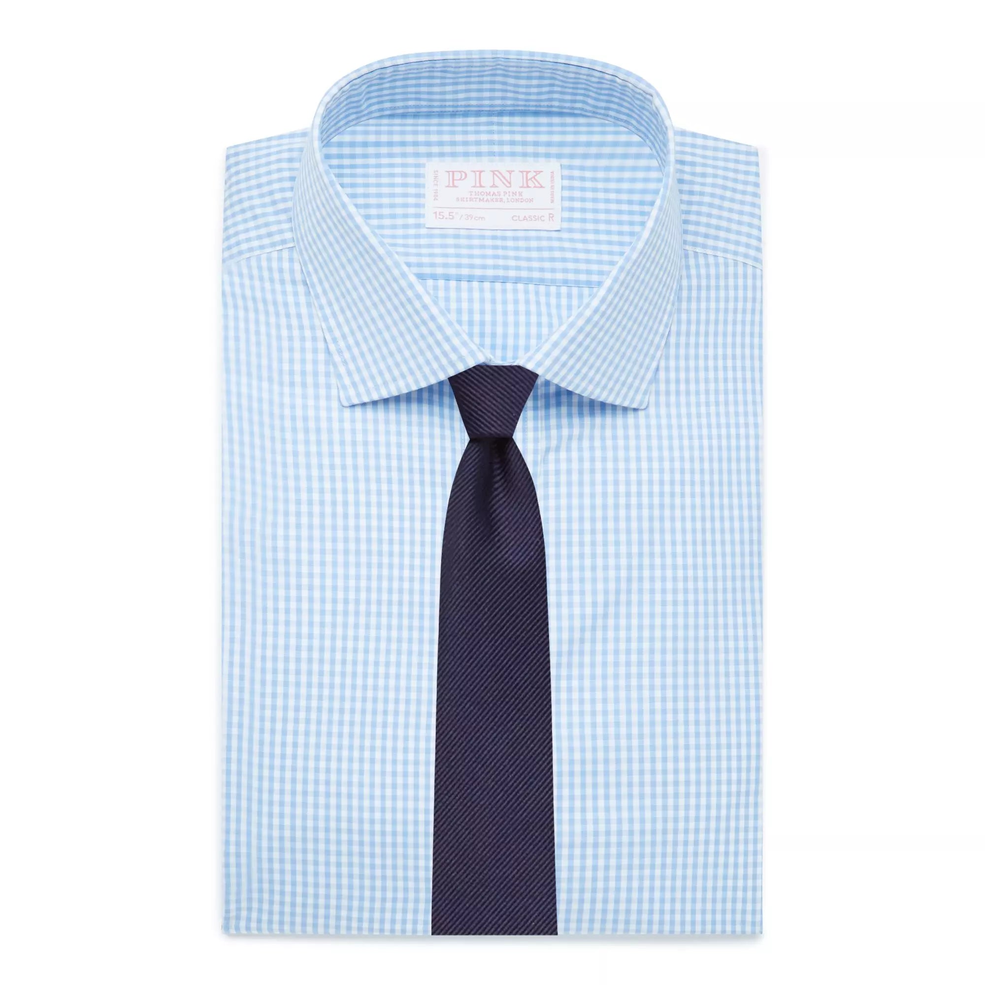 Pale Blue & White Classic Fit French Cuff Core Poplin Gingham Dress Shirt