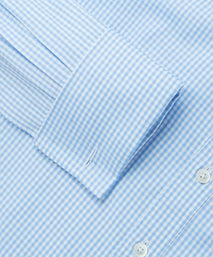 Pale Blue & White Classic Fit French Cuff Core Poplin Gingham Dress Shirt