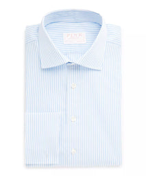 Pale Blue & White Classic Fit French Cuff Core Poplin Bengal Stripe Dress Shirt