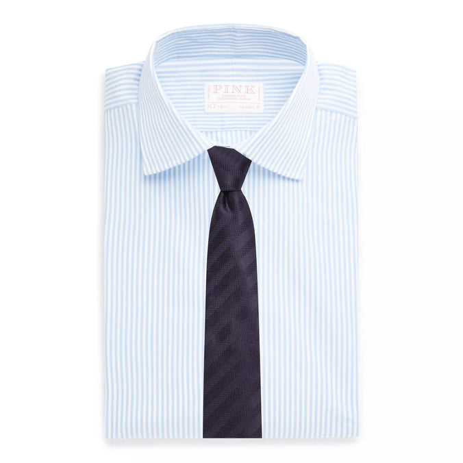 Pale Blue & White Classic Fit French Cuff Core Poplin Bengal Stripe Dress Shirt