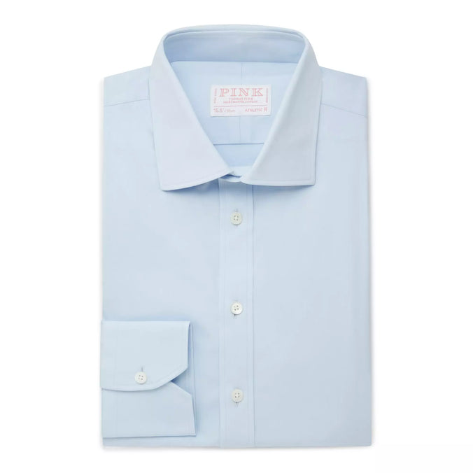 Pale Blue Athletic Fit Stretch Plain Poplin Dress Shirt